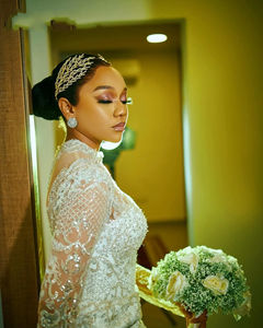 Mumuleo cuello alto encaje brillante <span class=keywords><strong>lentejuelas</strong></span> sirena árabe Aso Ebi vestido de novia manga larga vestido de novia con <span class=keywords><strong>falda</strong></span> extraíble - Product Image 3