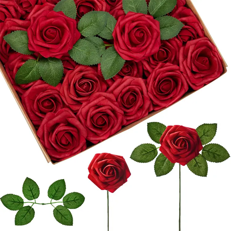 Искусственный корсаж для запястья, 8 см, имитация оттенков винных роз с листьями, цветы из пенополиэтилена с коробкой