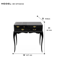Table de chevet de luxe pour chambre à coucher avec rangement, en bois laqué et laiton argenté