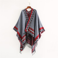 Landfond Épais Doux Écharpe Châles Cape Glands Élégant Chaud Personnalisé Hiver Tricoté Écharpes Triangle Imprimé Femmes Poncho