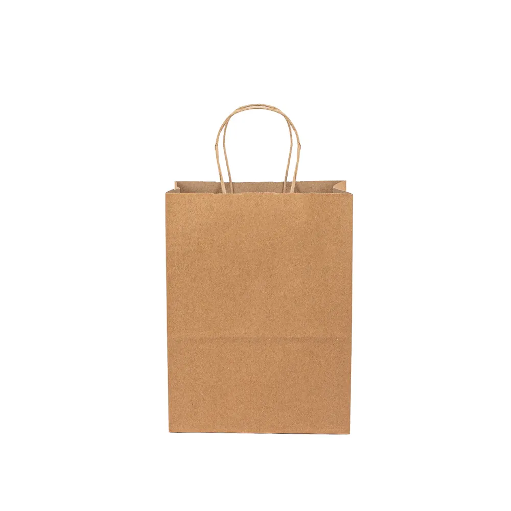 Sacolas de papel personalizadas para pequenas empresas, sacolas de papel kraft e sacola de compras de papel de mantimento com logotipo, atacado, 4.25*3.25*8 polegadas