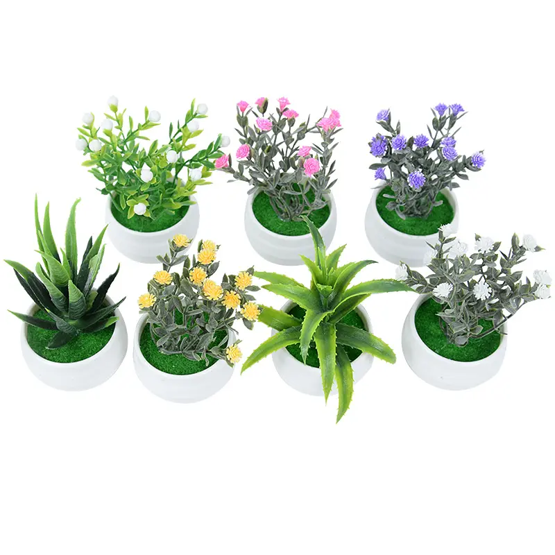 Miniplantas artificiales de bonsái para decoración del hogar y jardín, maceta pequeña de Aloe Artificial, flores falsas, mesa de oficina, adornos en maceta