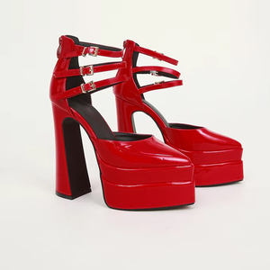 2025 ultra High Thick Heel Patent Leather Sandals ultra High Heel Catwalk High Heels 14cm Women's <b>Shoes</b> - Product Image 2
