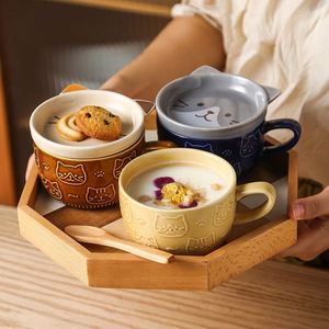 Taza de Cerámica de Alta Calidad con Relieve de Gato y Shiba Inu, Taza de Café Japonesa para el Desayuno y el Oatmeal en Casa - Product Image 1