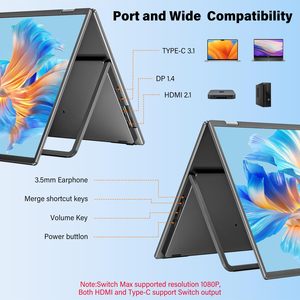Moniteur portable <span class=keywords><strong>double</strong></span> 23,8 pouces 4K UHD 60Hz pliable pour ordinateur portable, connectivité Type C HDMI, deuxième écran externe - Product Image 4