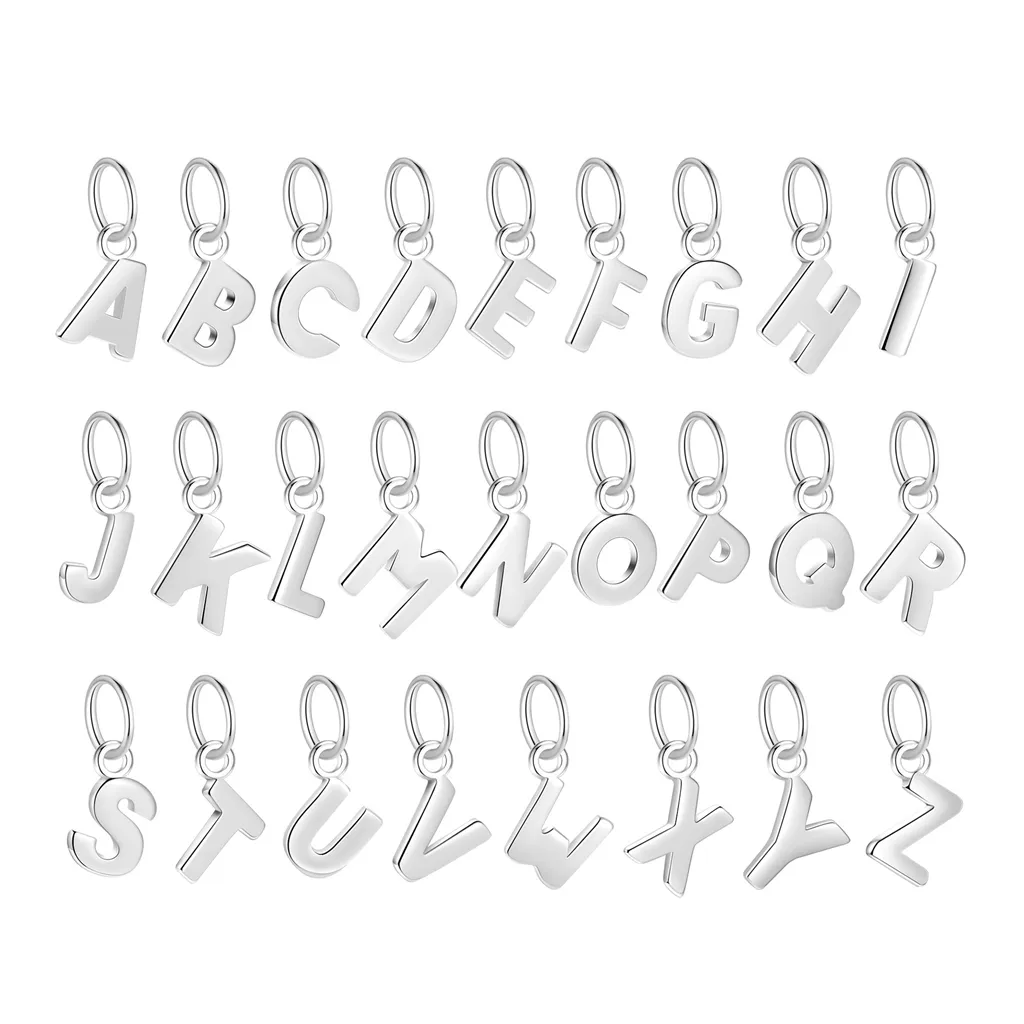 Modischer englischer Brief anhänger für DIY Halskette Sterling Silber Alphabet Letter Charms