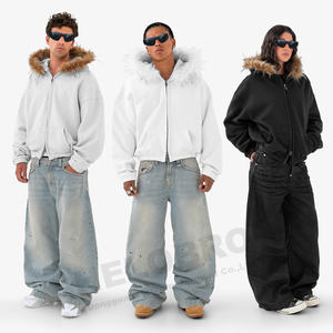 모피 탈착식 후드 빈티지 남성용 빈티지 집업 까마귀로 사용자 정의 겨울 인조 모피 까마귀 - Product Image 3