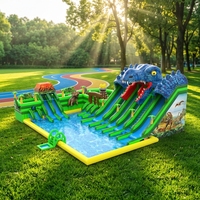 NOUVEAU Toboggan Gonflable Intérieur/Extérieur pour Enfants, Piscine à Toboggan Sec et Aquatique, Dinosaures, Château Gonflable Commercial en PVC