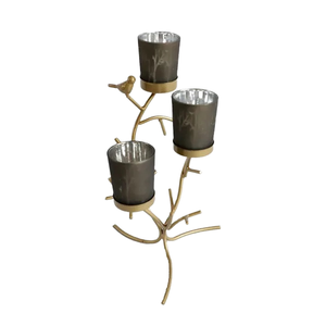 Base de support en bois de cerf en aluminium décoratif de haute qualité avec bougeoir en T en métal de finition dorée pour Noël - Product Image 1