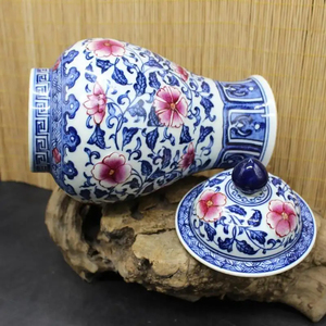 Chất lượng giá rẻ Giá mới nhất sản phẩm truyền thống sơn màu xanh trắng đền gốm Jar hoa màu đỏ mô hình sứ gừng Jar - Product Image 3