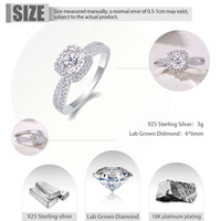 Anillo de Diamante Cultivado en Laboratorio Chapado en Oro Blanco de 18K, Plata 925, Color D, Corte Cojín, Halo, Joyería Fina, Regalo para Esposa