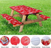 HuiHe Premium Noël flocon de neige 3 pièces pique-nique Table Topper flanelle dos vinyle Table couverture ensemble lavable extérieur linge de Table