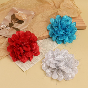 Accesorio para el Cabello con Flores de Tela 3D con Hilo Plateado, Collar con Clip para Mujer, Accesorios de Vestir al por Mayor - Product Image 3