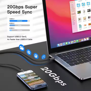 Paru grosir kabel USB Tipe c nilon kepang 1M 2M 3M 3.1 Gen <span class=keywords><strong>2</strong></span> kabel Usb c pengisian daya Cepat 5A 100w untuk perangkat antarmuka USB C - Product Image 2