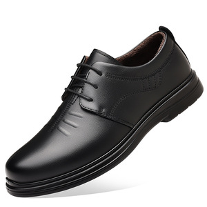 Zapatos Oxford de cuero para hombre, con punta redonda, cordones, forro de felpa suave y cálido para invierno, suela de goma, entresuela de EVA, zapatos cómodos. - Product Image 5