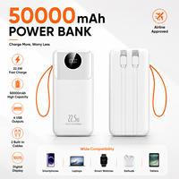 Batterie externe 22,5 W 50000 mAh à charge rapide avec affichage numérique, quatre sorties USB, chargeur PD avec câbles, batterie externe pour téléphone