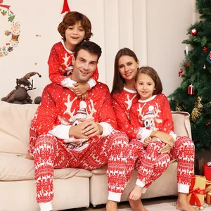 批发冬季定制印花标志圣诞睡衣男士纯棉睡衣家庭圣诞睡衣套装