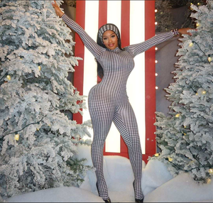 GHH10678- 2025秋冬新款时尚印花长袖性感高腰修身连身衣 - Product Image 1