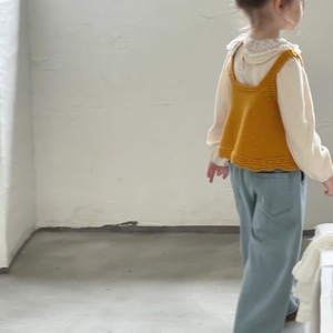 Girls Korean Style Knitted Vest Set With Duck Applique Peter Pan Collar Autumn Outfit Cotton Woolen Fabric - Product Image 3