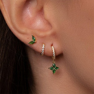 <b>Small</b> Luxury Trendy Diamond Copper <b>Stud</b> Earrings Geometric Four Clover Leaf Flower Element Fashionable Gift for Girls - Product Image 1