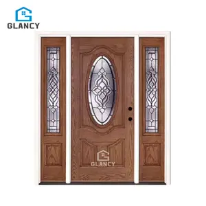 Portes d'entrée en bois modernes de style européen Inserts extérieurs Porte d'entrée ovale en bois massif et en verre