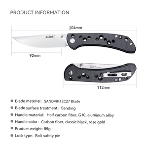 มีดพับ <span class=keywords><strong>Sanrenmu</strong></span> 9165 รุ่นขายดีที่สุด กันลื่น G10 สำหรับตั้งแคมป์ ล่าสัตว์ พกพา EDC มีดพกยุทธวิธีเอาตัวรอด - Product Image 5