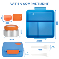 Nouvelle boîte à bento pour enfant, retour à l'école, 4 compartiments, conteneur alimentaire avec bouteille d'eau, sac à lunch, boîte à lunch portable pour enfants