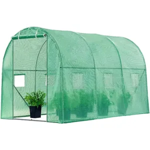 Serre portable, <span class=keywords><strong>tunnel</strong></span> de serre, jardin, serre pour plantes avec couverture en PE verte, porte à fermeture éclair enroulable - Product Image 1