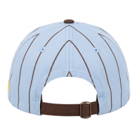 Topi Baseball 6 Panel Biru Langit Kustom Model Kampus dengan Garis-Garis Pinstripe, Bordir Logo, Kualitas Tinggi dari Produsen
