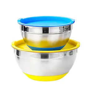 OEM Customized Salad Bowl Silicone Adhesive Base 201 Stainless Steel Bowl 0.4mm Thickness High-capacity Cooking Bowl