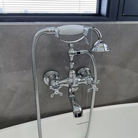 Ensemble de robinetterie de douche à main en laiton brossé non revêtu, à montage sur pont, pour baignoire, avec jet doux, finition brossée, céramique