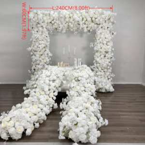 Chemin de table floral personnalisé 240*60cm, arrangement de fleurs en soie blanche, décoration luxuriante pour allée de mariage, anniversaire, cérémonie, décoration florale - Product Image 6
