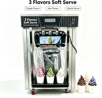 Commerciële ijsmachine voor softijs met 3 smaken, hoge productiviteit, Energy Star gecertificeerd, geschikt voor fruitmelk/ijs.