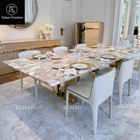 Table à manger de luxe moderne et légère en acier inoxydable doré 8 chaises de salle à manger 10 places ensemble table à manger rectangulaire en marbre