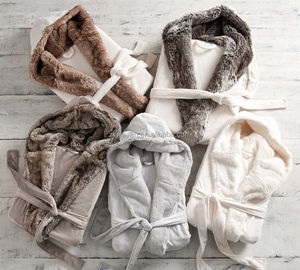 Wholesale Long <strong>Thick</strong> Bathrobe Luxury Fur Trim <strong>Dressing</strong> <strong>Gown</strong> - Product Image 4