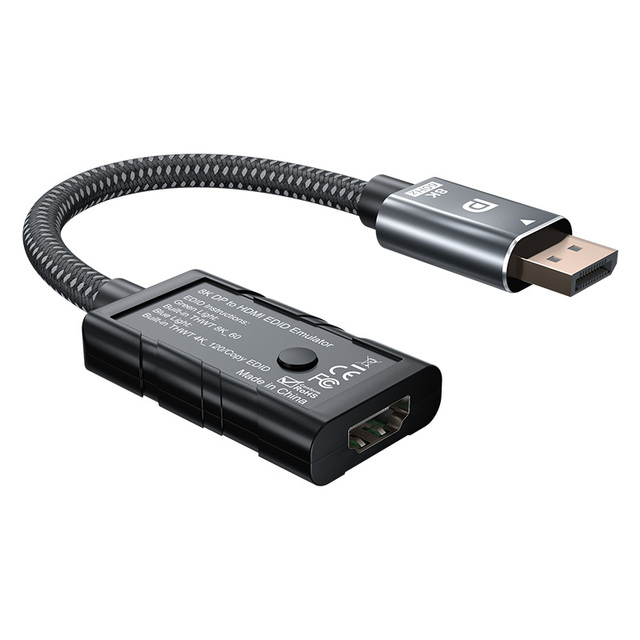 8K 60Hz DP to HDMI Cable Converter, DP to HDMI Adapter EDID Emulator