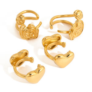 Pendientes de Clip J&D de Acero Inoxidable con Baño de Oro de 18K, Diseño de Flor Clásico, Resistentes al Agua - Product Image 1