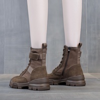 Sepatu Bot Wanita Musim Dingin 2026, Tinggi Setengah Betis, Bahan Atas Suede Sapi, Desain Serbaguna, Tali Sepatu dengan Ritsleting Samping, Sol Bertekstur Kasual