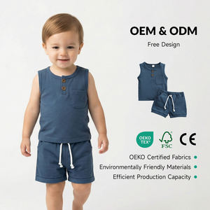 Ensemble de vêtements d'été en coton pour nouveau-né OEM ODM, <span class=keywords><strong>gilet</strong></span> et short personnalisés avec logo pour bébé fille, 2 pièces, ensembles de vêtements pour tout-petit garçon - Product Image 1