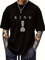 T-shirt graphique minimaliste pour homme, motif pièce d'échecs, blanc, coupe oversize, manches courtes, 180g, coton biologique respirant