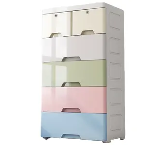 Colorful Plastic Bedroom Clothes Filing Storage Stackable Wheels Cabinet With Pull-out Drawers