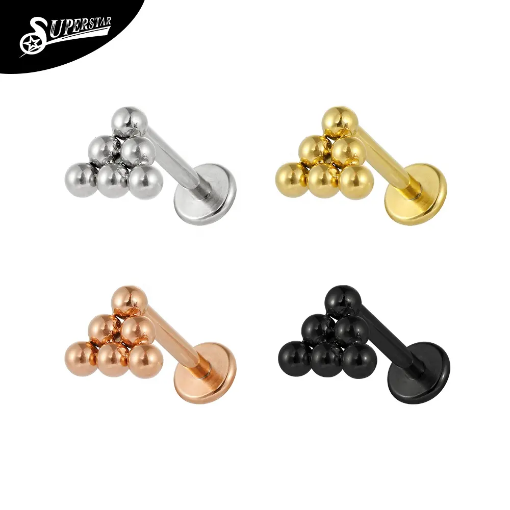 Superstar Wholesale delicate flower style set welding small ball fashion piercing jewelry F136 titanium threadless labret