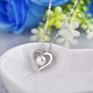 Halsketting met schattig hartvormig zoetwaterparel hanger, verguld met goud, 925 sterling zilver, voor bruiloften en feesten - Product Image 5