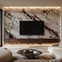 Dalles de pierre frittée grand format Bulgari Purple, découpées sur mesure, aspect marbre, pour murs de salon de luxe et fonds de télévision