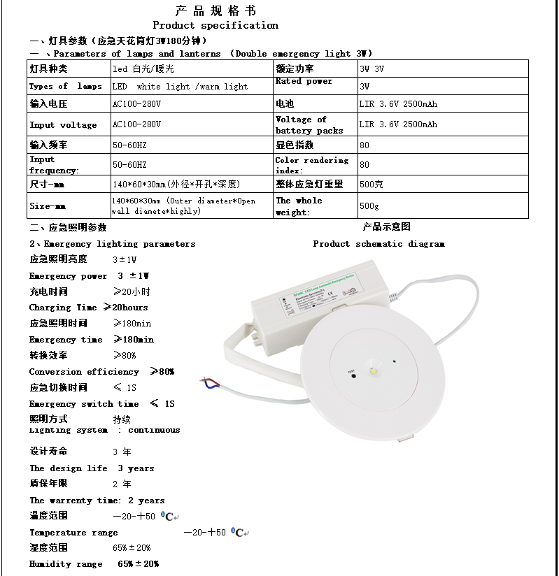 Ceiling Recessed Mounted LED Emergency Light emergency 3W 3hours with CE SAA ROHS certificate