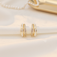 Boucles d'oreilles créoles invisibles non-percées en cuivre plaqué or 18 carats, avec perles et zircons à double rangée, motif spirale anti-moustiques, tendance pour femme