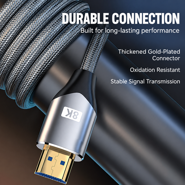 High Speed 2.1 Cable 48Gbps 8K 60Hz 4K 120Hz Gold Plated Cord for TV Gaming Monitor Laptop Projector Display