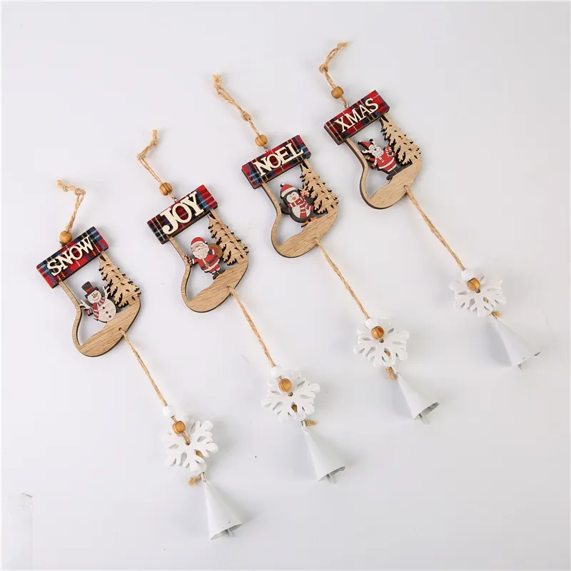 New Wooden Decoration Christmas Ornament Stocking Shape Crafts Penguin Deer Hanging Pendants