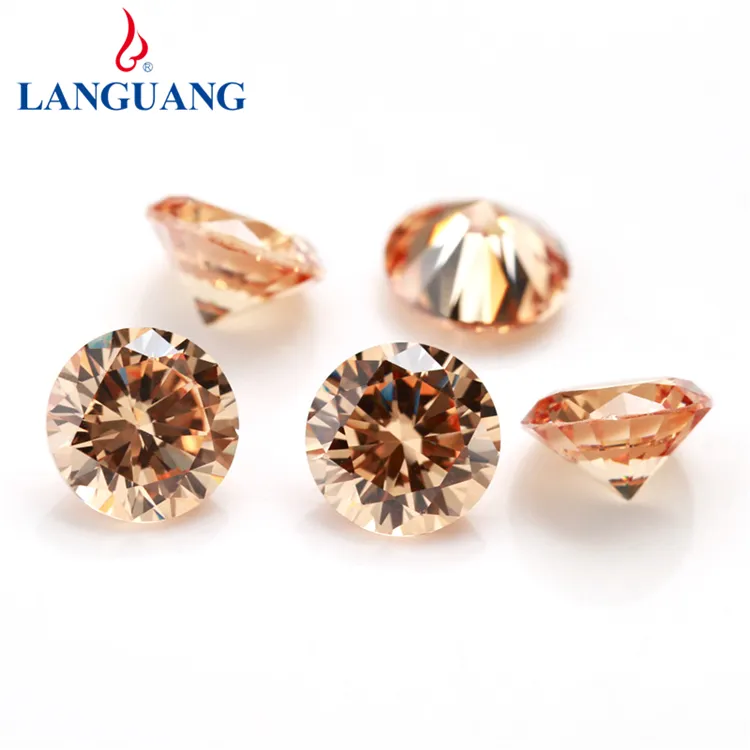 Lan Guang Champagne Round Loose Semi-Precious Size Synthetic Cubic Zirconia Stone For Jewelry Rings Earrings Necklace Setting