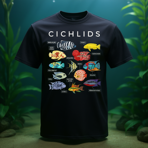 Camiseta con estampado de peces cíclidos para adultos, unisex, color negro - Product Image 3